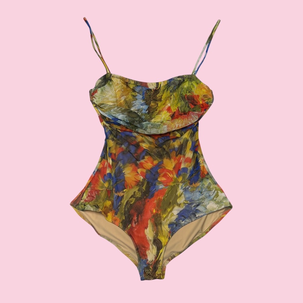 Jean Paul Gaultier Soleil Floral Mesh Bodysuit Yellow Blue Red IT 46